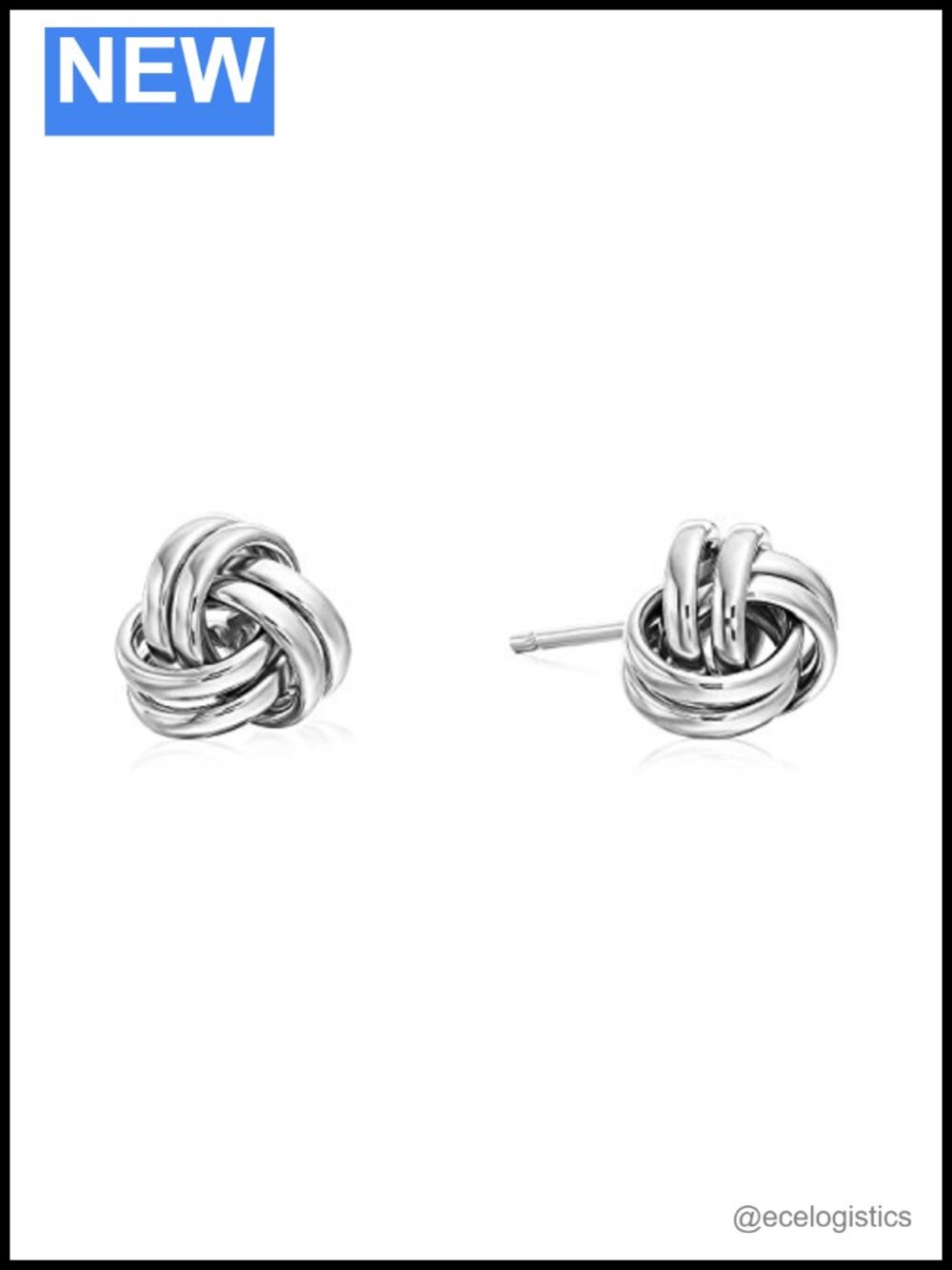 14k White Gold Love Knot Stud Earrings 7mm Push Back